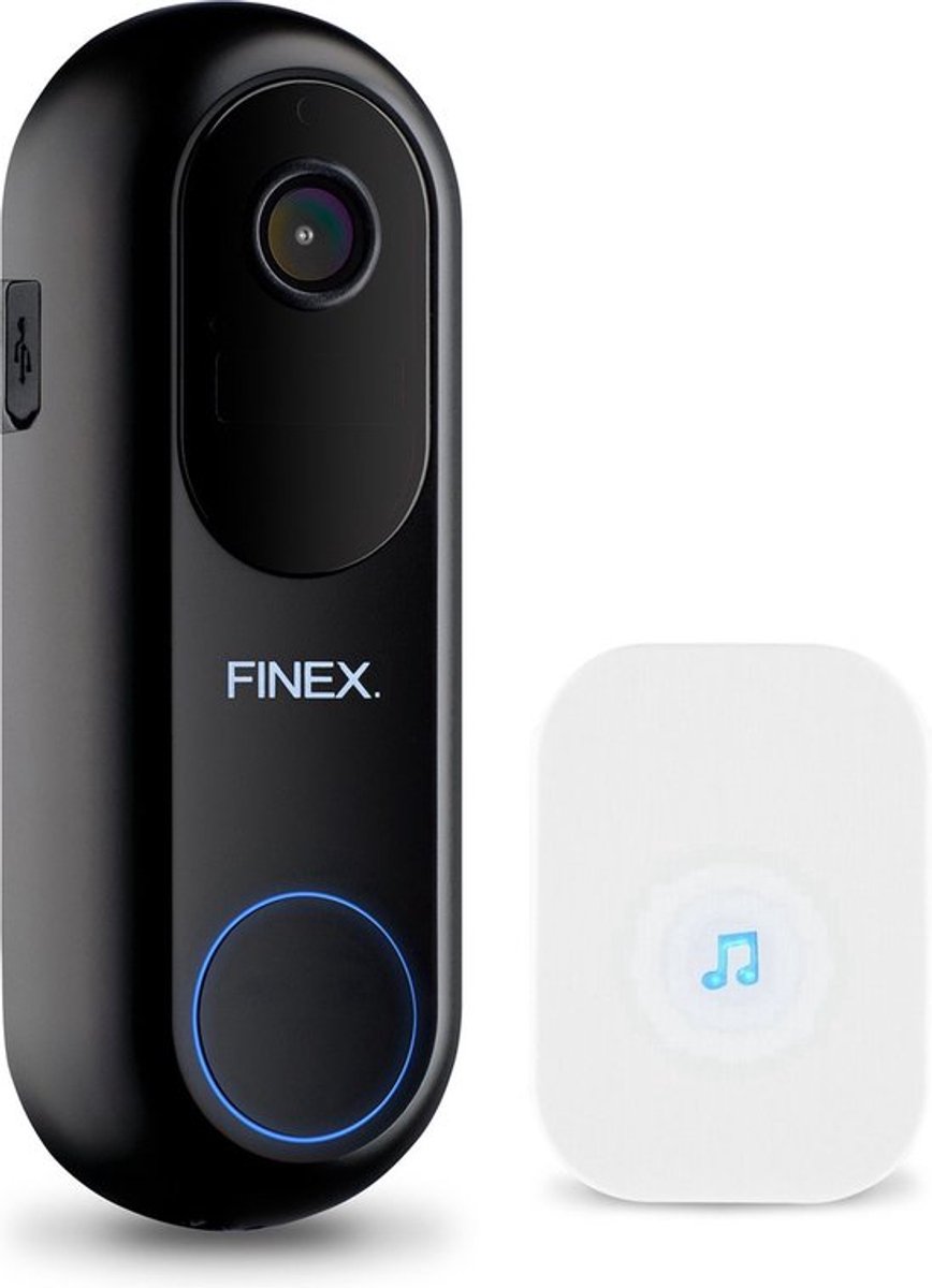 Finex™ Video Deurbel V2.1 - Inclusief Binnenbel - Vast stroom of Batterijen - WiFi - Dag en Nachtmodus - Zonder abonnement - T Ring - Video deurbel met Camera - Finex™ - €94,95