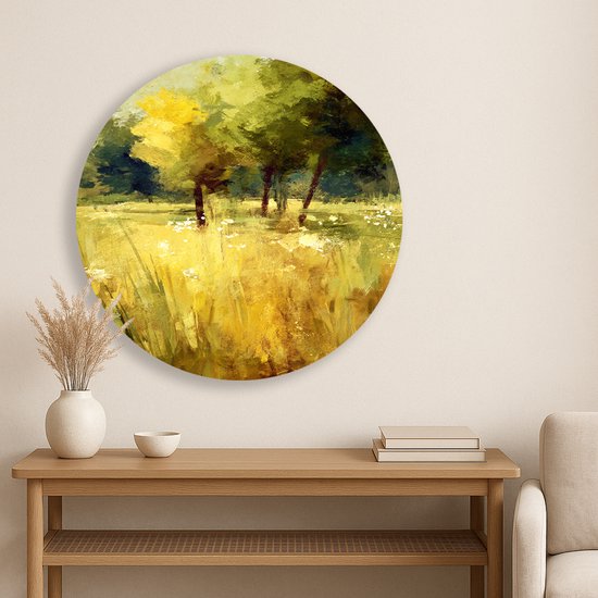 Zomerse boomweide – wandcirkel – ronde wandprint – Forex muurcirkel – 100x100 cm