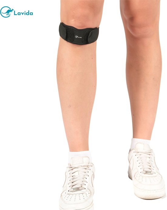 Lavida Orthèse Rotulienne - Genouillère - Soulage les Douleurs au Genou - 1 Pièce - Support Ajustable - Femme & Homme - Taille Unique - Zwart