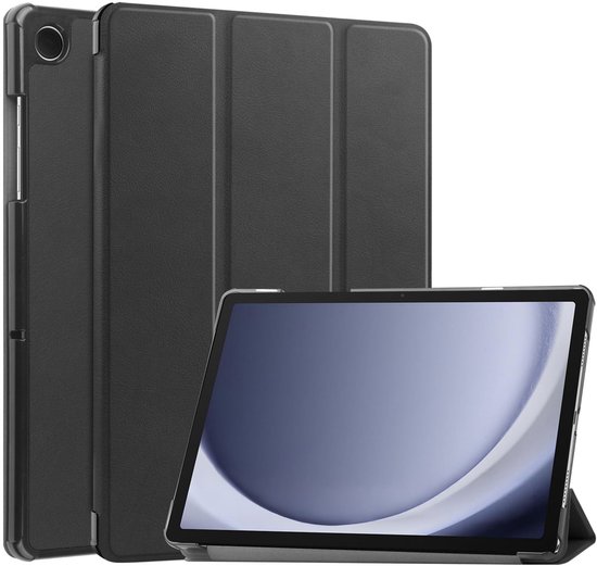 Tablet hoes Samsung Galaxy Tab A9 Plus zwart kunstleer trifold met standaard, magneet en auto-wake functie