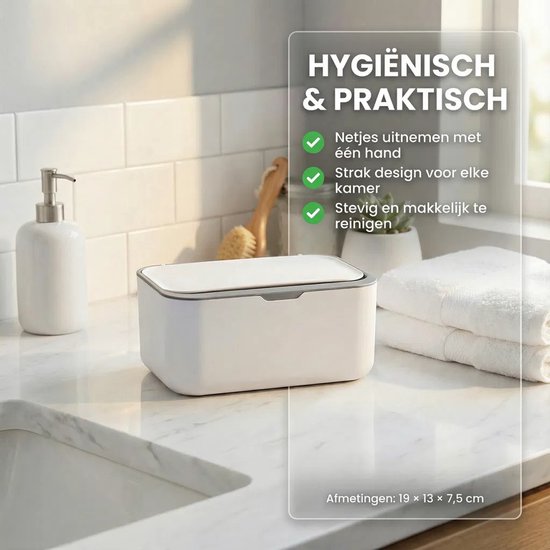 Somstyle Tissuebox Houder - 19 x 13 x 7.5 CM - Billendoekjes Box - Wipe Box - Wit / Grijs — afbeelding 2