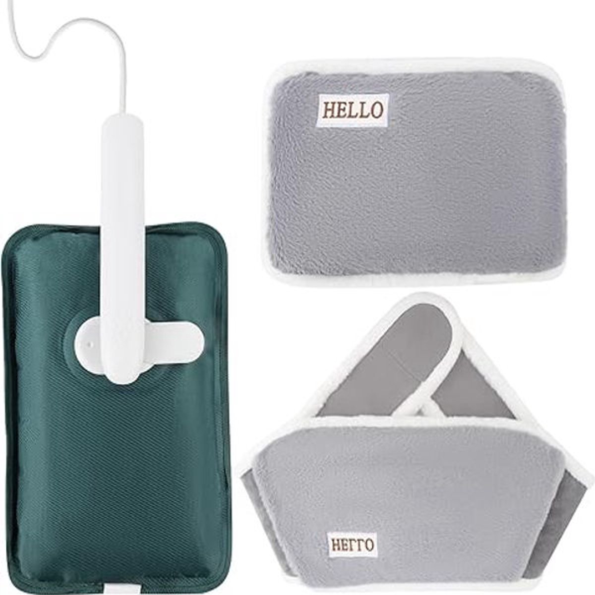 Thuys Oplaadbare Elektrische Warmwaterkruik voor Nek, Rug & Handen – Warmtekruik met Soft-Touch Riem en Handschoen – Lekvrij & Herbruikbaar – Grijs