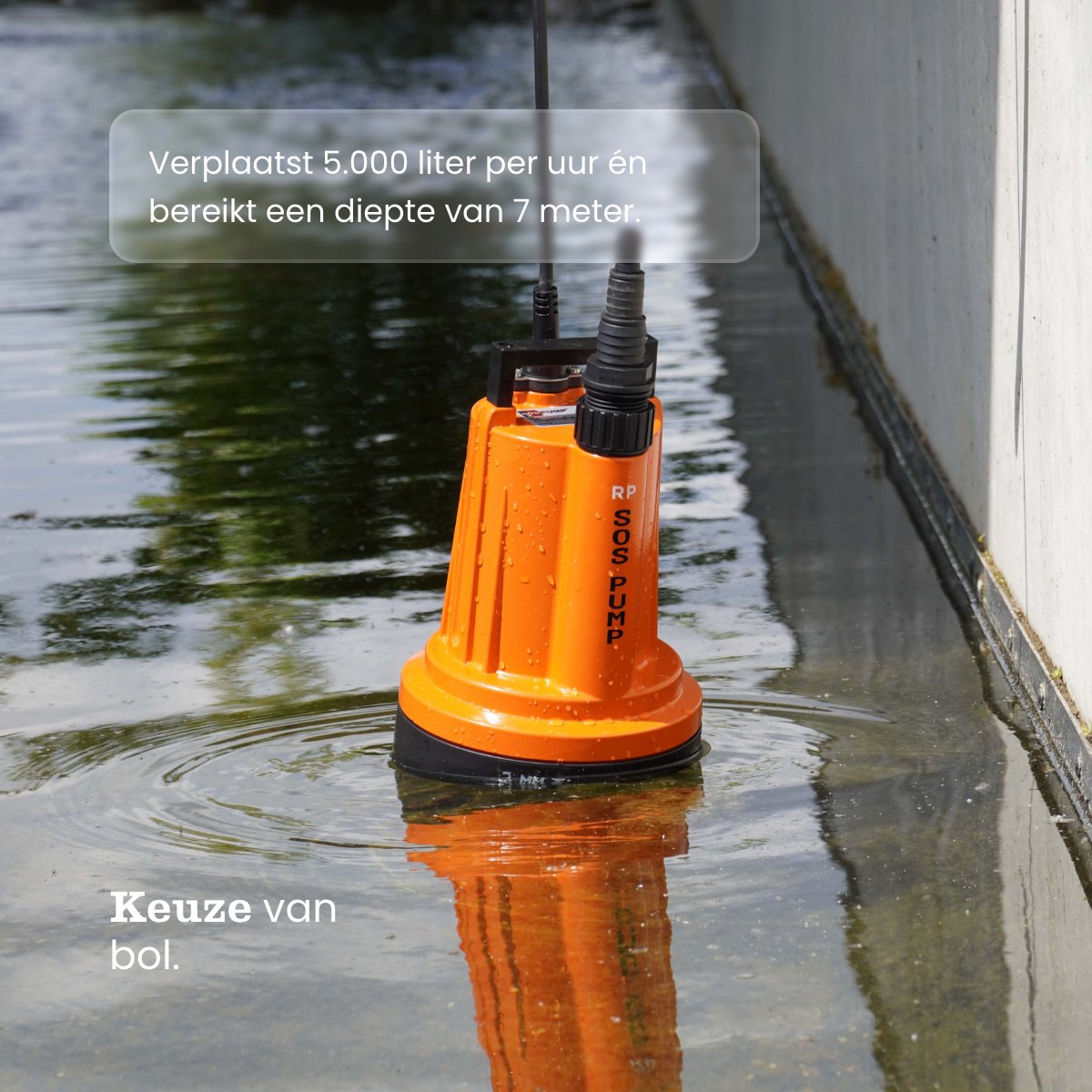 SOS PUMP ® SET Dompelpomp met Schakelaar – Vlakzuigend tot 2 mm – Inclusief 25 m Tuinslang 3/4” (19 mm), Snelkoppelingen & Terugslagklep – Dweilpomp – Vlakzuiger – Kelder – Wateroverlast – foto 5