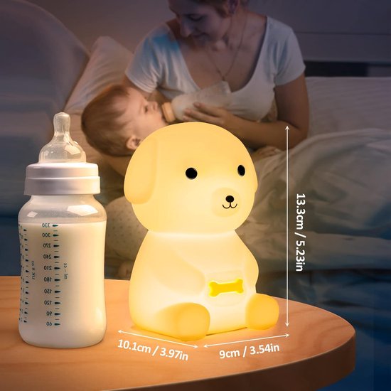 Nachtlampje Kinderen, Oplaadbare Hond Nachtlamp met Kleur Tikfunctie en 5 Lichtstanden, USB C Siliconen Baby Nachtlamp, Draadloze Portable Nachtlamp voor Kinderkamer en Babykamer van Merkloos — afbeelding 3
