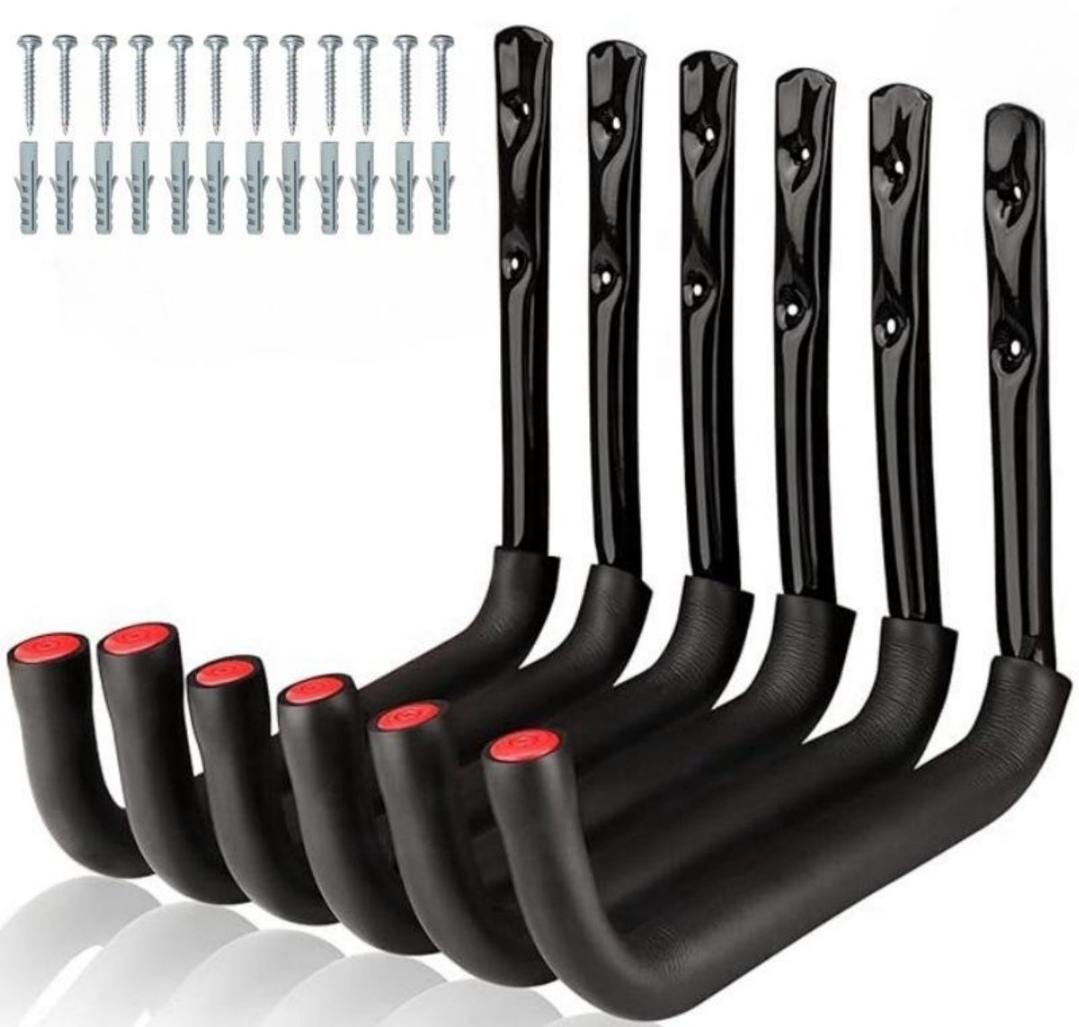GELLDG Muurhaken - Garagehaken - Multifunctionele ladderhaken - Gereedschapshaken voor in de garage - Stevige muurhaken - Geschikt voor fietsen, stoelen, slangen, enz. - Geschikt voor binnen- en buitengebruik - 6 stuks - 25 cm - Zwart