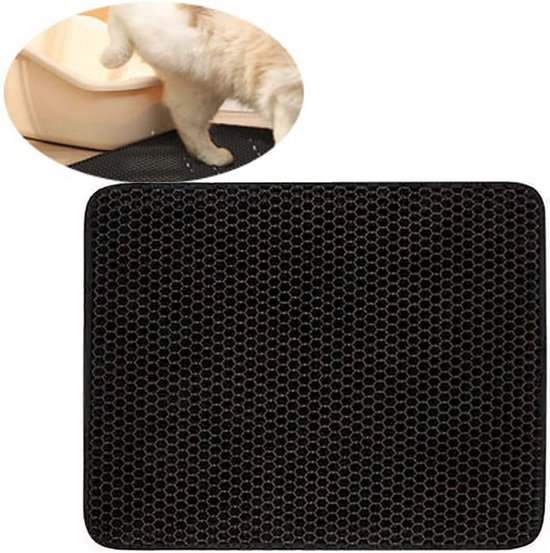 Tapis de litière pour chat - Capteur de litière - 40 x 50 cm - Imperméable - Double couche - Structure en nid d'abeille - Tapis de chat - Tapis de nettoyage pour litière - Accessoires de litière - Tapis de sortie - Tapis pour chat - Zwart