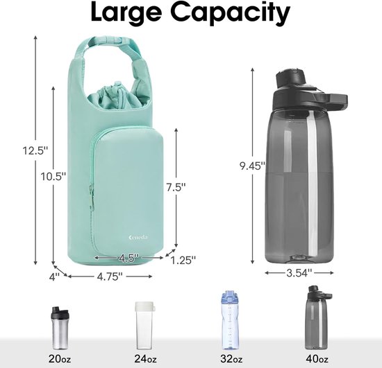 Draagtas voor waterfles - Waterfles Draagtas - Drinkfles Houder - Waterfles Mouw met Verstelbare Schouderriem - Draagtas met telefoonvak - Draagbare Waterfles Houder Tas - Bottle Bag - Waterfles Draagtas voor Wandelen Camping - 30*12*10cm - Groen — afbeelding 3