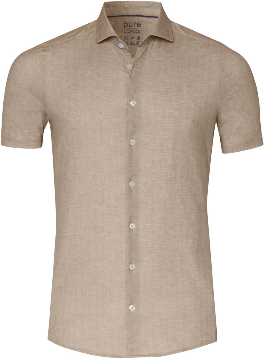 Pure H. Tico Overhemd Functional Shirt Shortsleev E11313 22120 210 Beige Plain Mannen Maat - W43