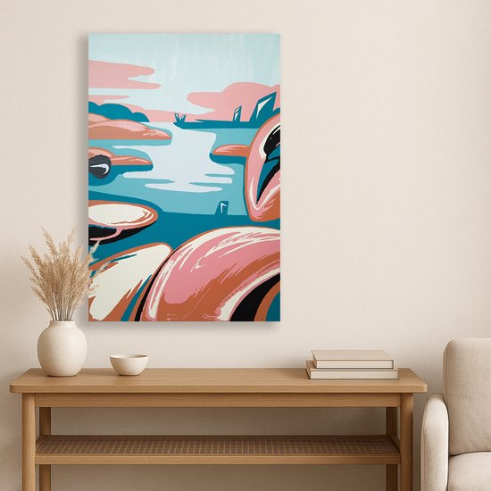Flamingo abstract – plexiglas – Glasschilderij – 60x90 cm