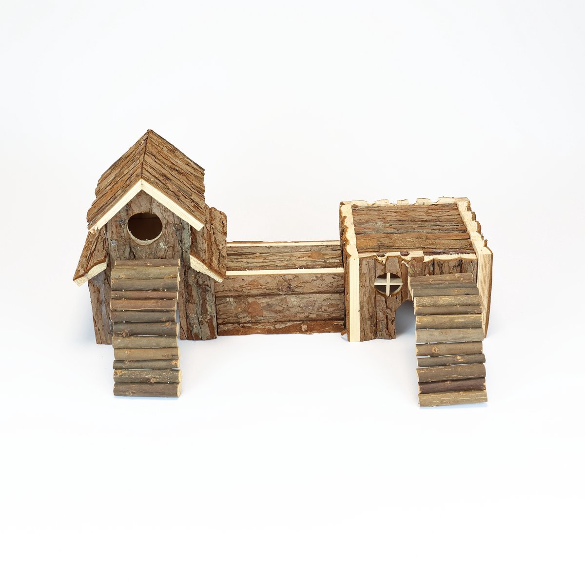 Natural Living Frida tunnelsystem, 47 × 22 × 15 cm - Hamster Speelplaats - natuurlijk houten tunnelsysteem voor knaagdieren