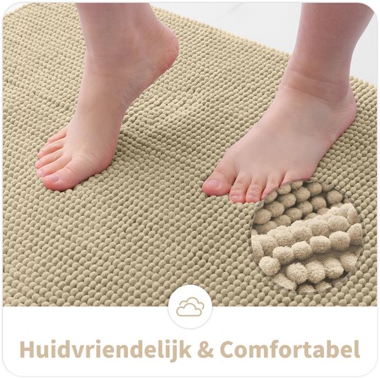 Homaxy Chenille Badmat - Antislip badmat - Absorberende badmat - Fluffy badkamervloermat - Beige - 60x120 cm