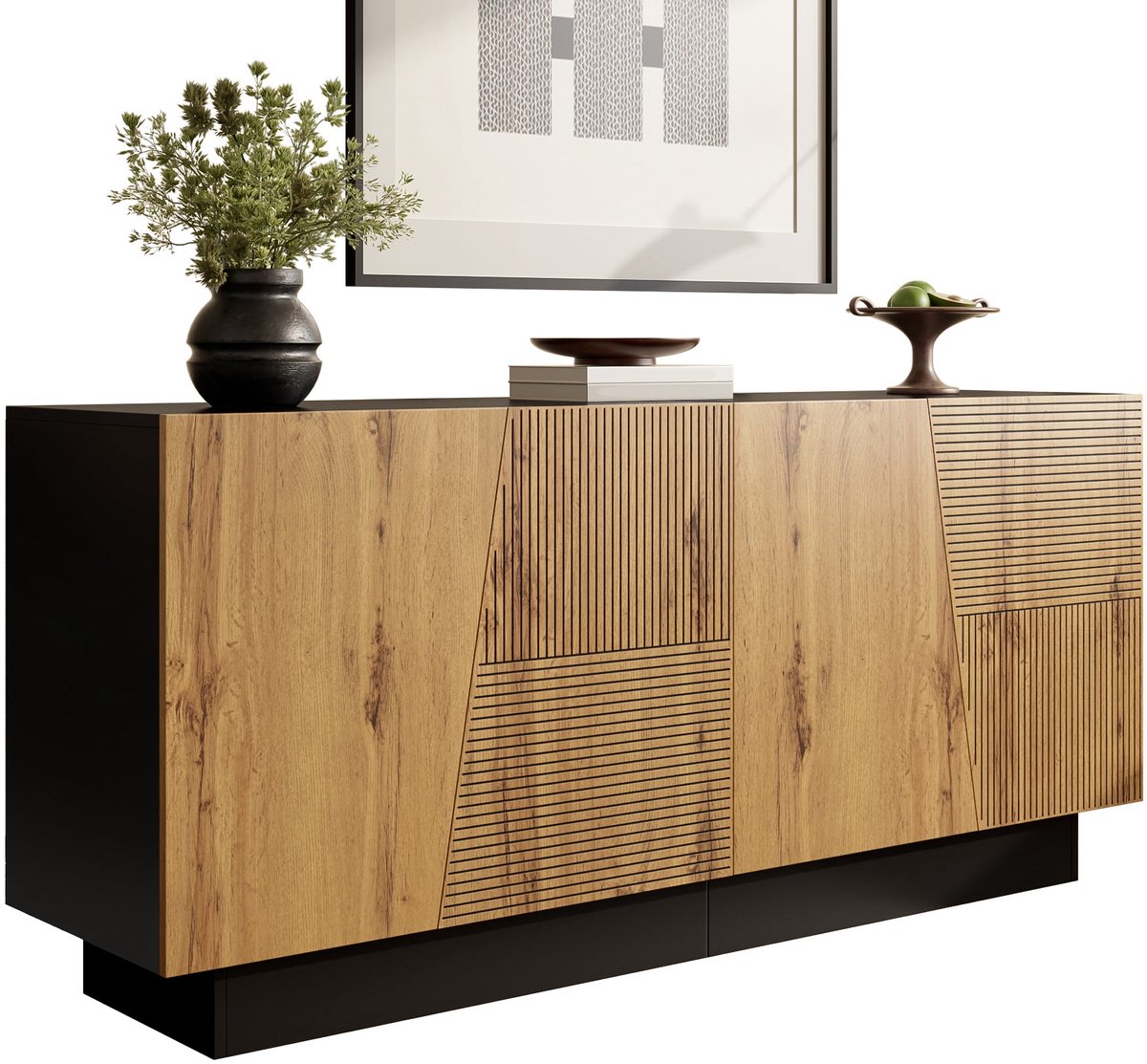 Merax Dressoir 160x40x72 cm – Modern Opbergmeubel in Zwart en Hout – Sideboard met Verstelbare Legplank – Opbergkast voor Woonkamer Eetkamer en Hal