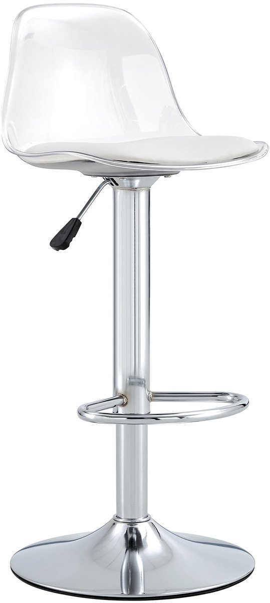 Merax Set van 2 In Hoogte Verstelbare Transparante Barstoelen met 360 Graden Draaibare Zitting en Zilver Metalen Onderstel