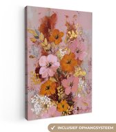 Canvas schilderij 80x120 cm - Exclusieve wanddecoratie Schilderij - Bloemen - Rustiek - Roze - Muurdecoratie woonkamer - Slaapkamer decoratie - Kamer accessoires - Schilderijen op canvas