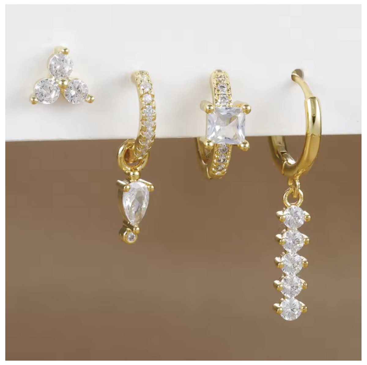 Maevi® Oorbellen Set 4 Stuks - Kleur: Goud - 18K Verguld - Hoge Kwaliteit - Oorbellen Set - Meerdere Oorbelgaatjes - Oorbellen / Earrings - Oor Versiering - Luxe Set - Gouden Oorbellen - Meerdere Gaatjes - Cadeau - 18 Karaat - Oorhangers
