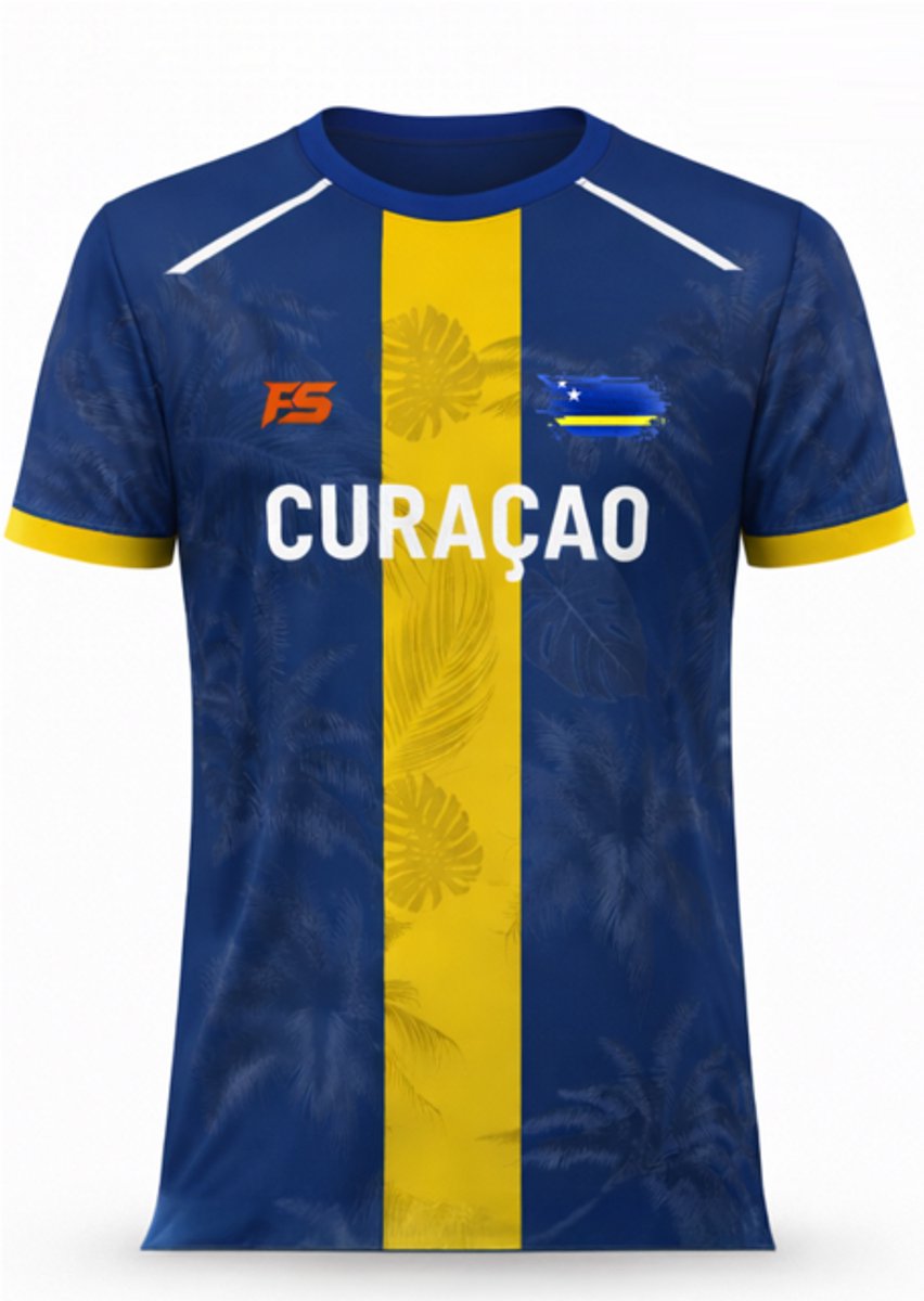 FightSense Curaçao Performance T-Shirt – Blauw/Geel – Sportshirt Heren – Ademend & Sneldrogend - Maat XL