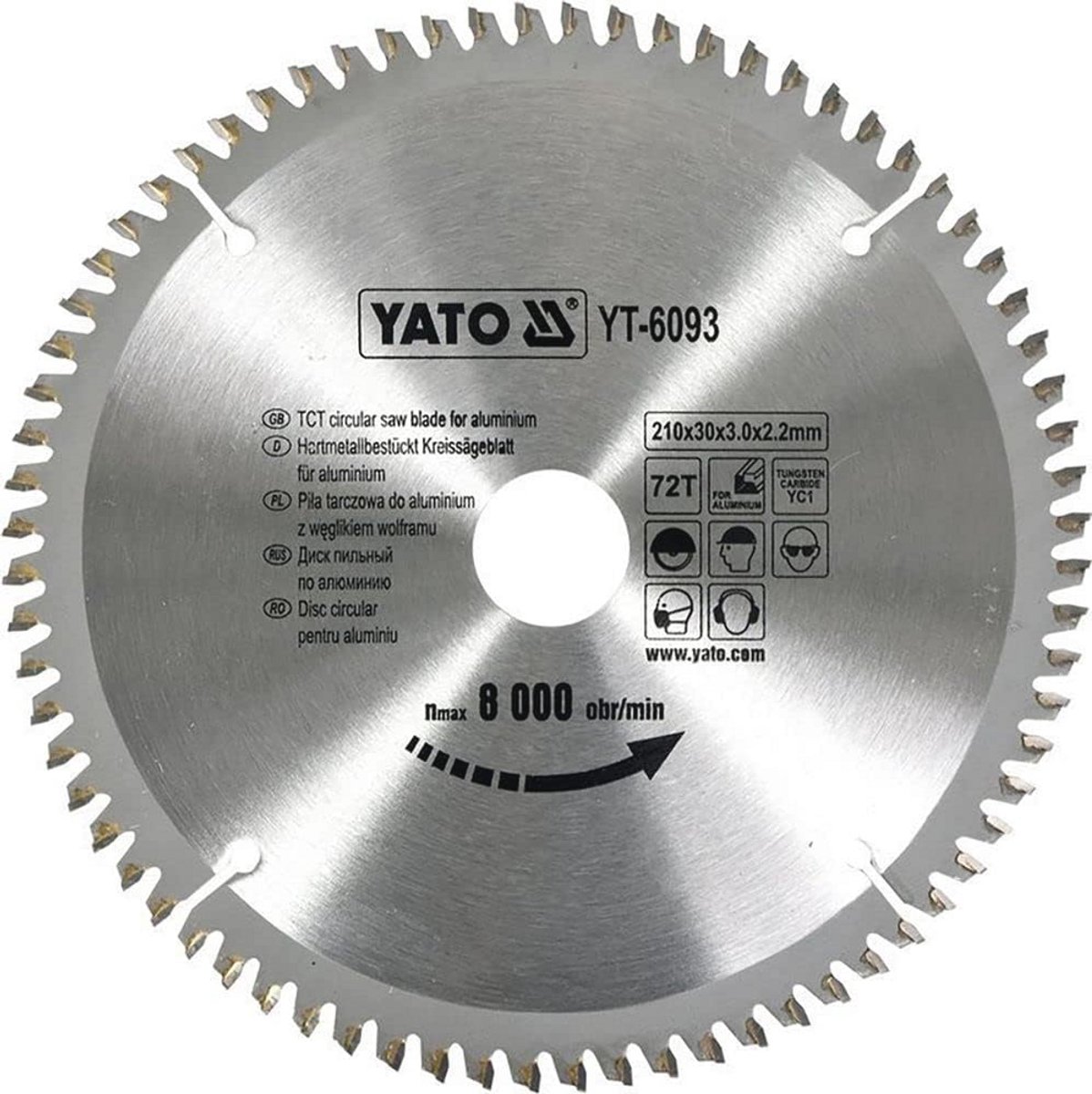 HM zaagblad 210 x 30 mm, 72 tanden voor aluminium, kunststof en non-ferrometalen
