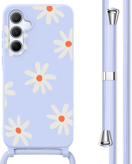 imoshion Étui adapté pour Samsung Galaxy A55 Étui avec cordon - imoshion Étui design en Siliconen avec cordon - Multicolore / Lilas Flower Distance