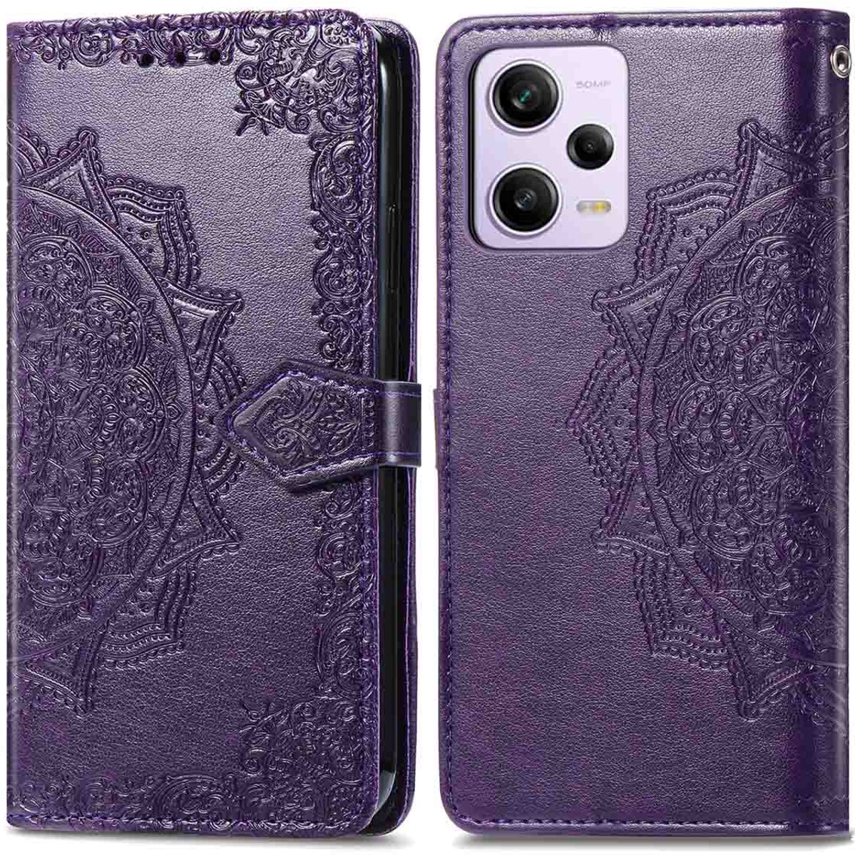 imoshion Hoesje - Geschikt voor Xiaomi Redmi Note 12 Pro Plus - Mandala Bookcase - Paars