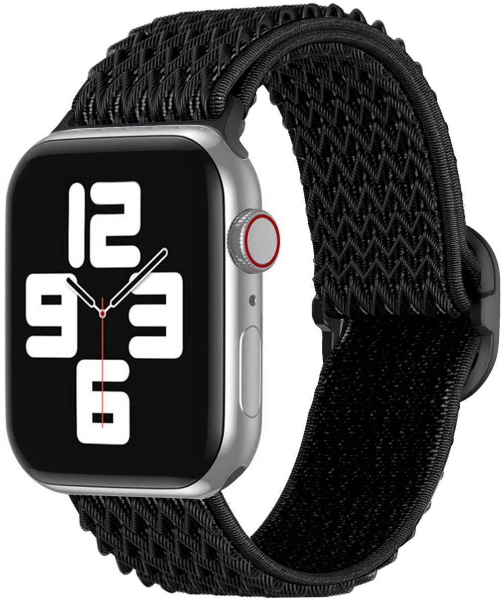 iMoshion Bandje Geschikt voor Apple Watch Bandje Series 1 / 2 / 3 / 4 / 5 / 6 / 7 / 8 / 9 / SE - 38 / 40 / 41 mm - iMoshion Elastisch nylon band - Zwart