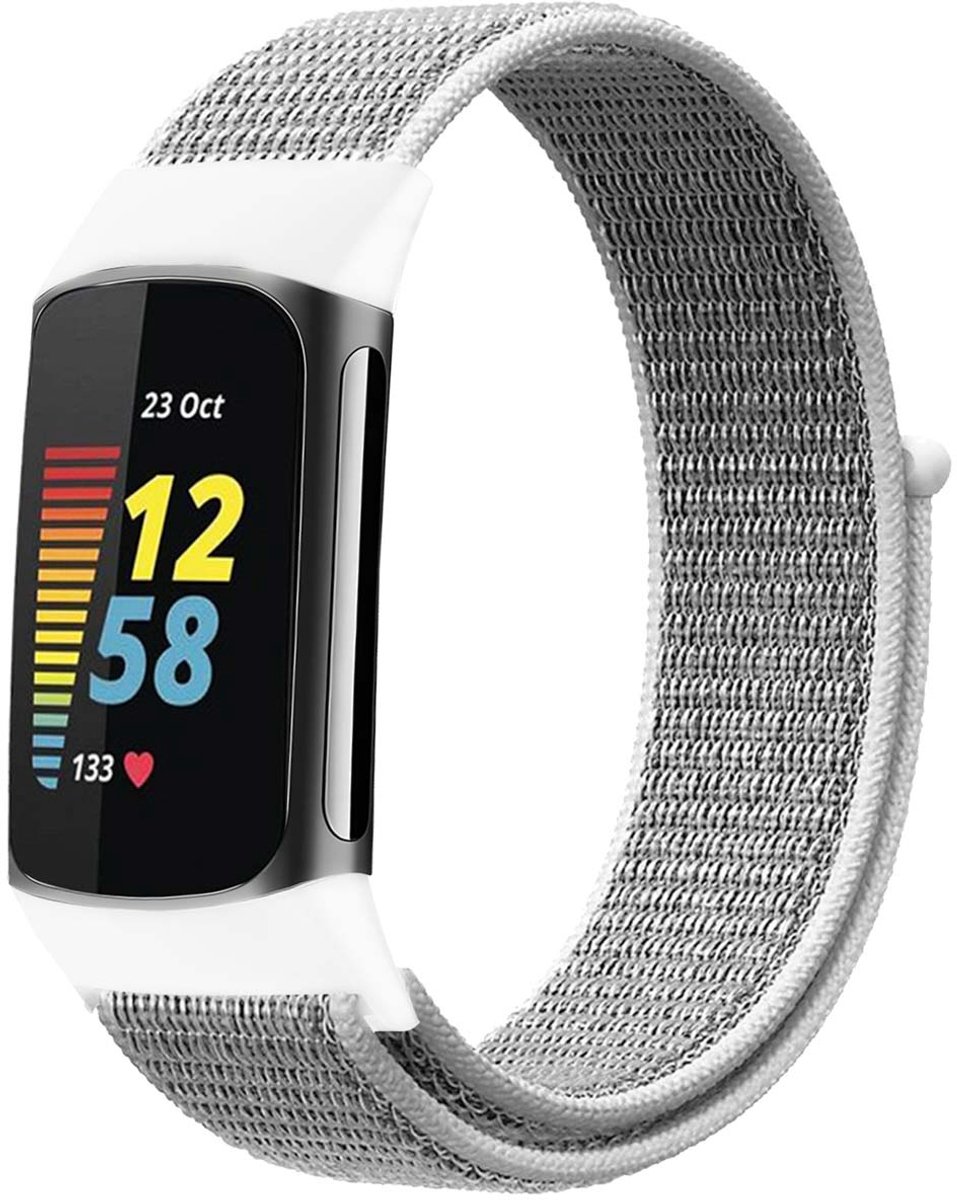 Nylon bandje - Geschikt voor Fitbit Charge 5 - Lichtgrijs