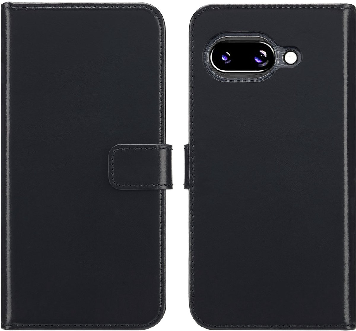 Selencia Hoesje - Geschikt voor Google Pixel 9a - Echt Lederen Bookcase - Zwart