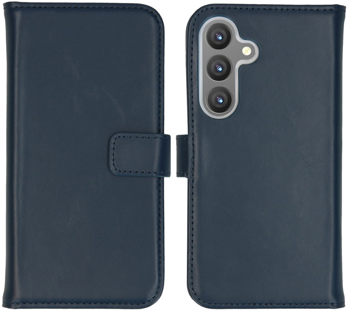 Selencia Hoesje - Geschikt voor Samsung Galaxy S24 - Echt Lederen Bookcase - Donkerblauw