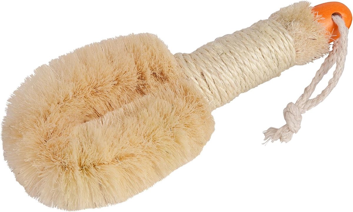 Famanu – Massageborstel voor scrubben en stimuleren van de huid, sisalvezels, handmodel, geschikt voor droog gebruik