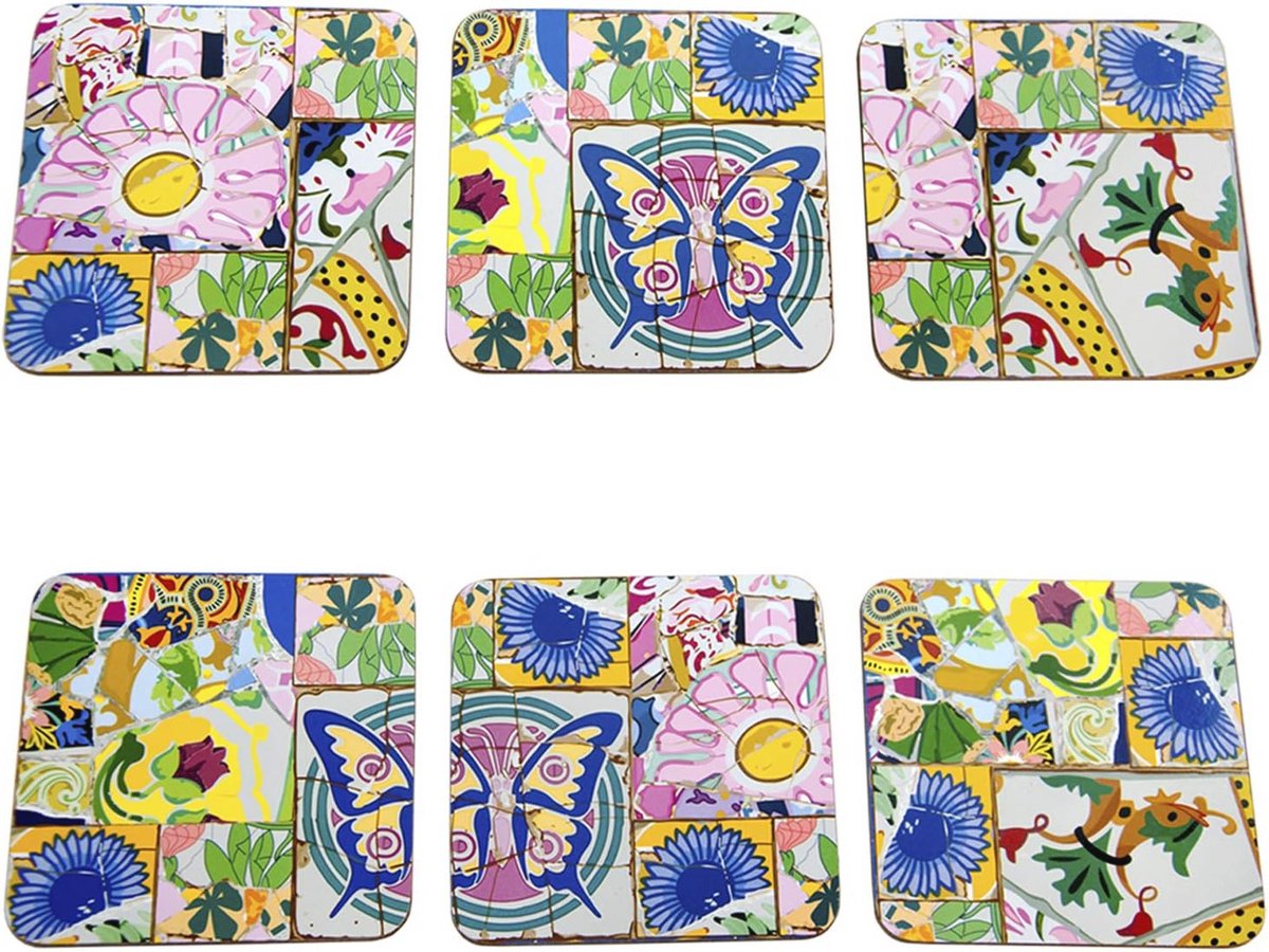 Set van 6 Premium Design Onderzetters - 10cm Vierkante editie (Mozaïeken)