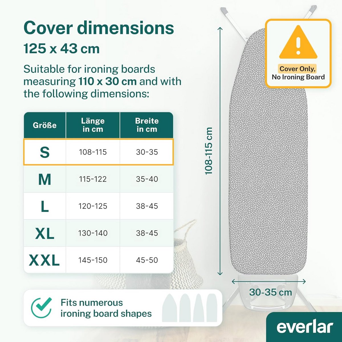 Premium Strijkplankovertrek 110 x 30 cm - Ideaal voor Strijkplanken van 108-115 x 30-45 cm