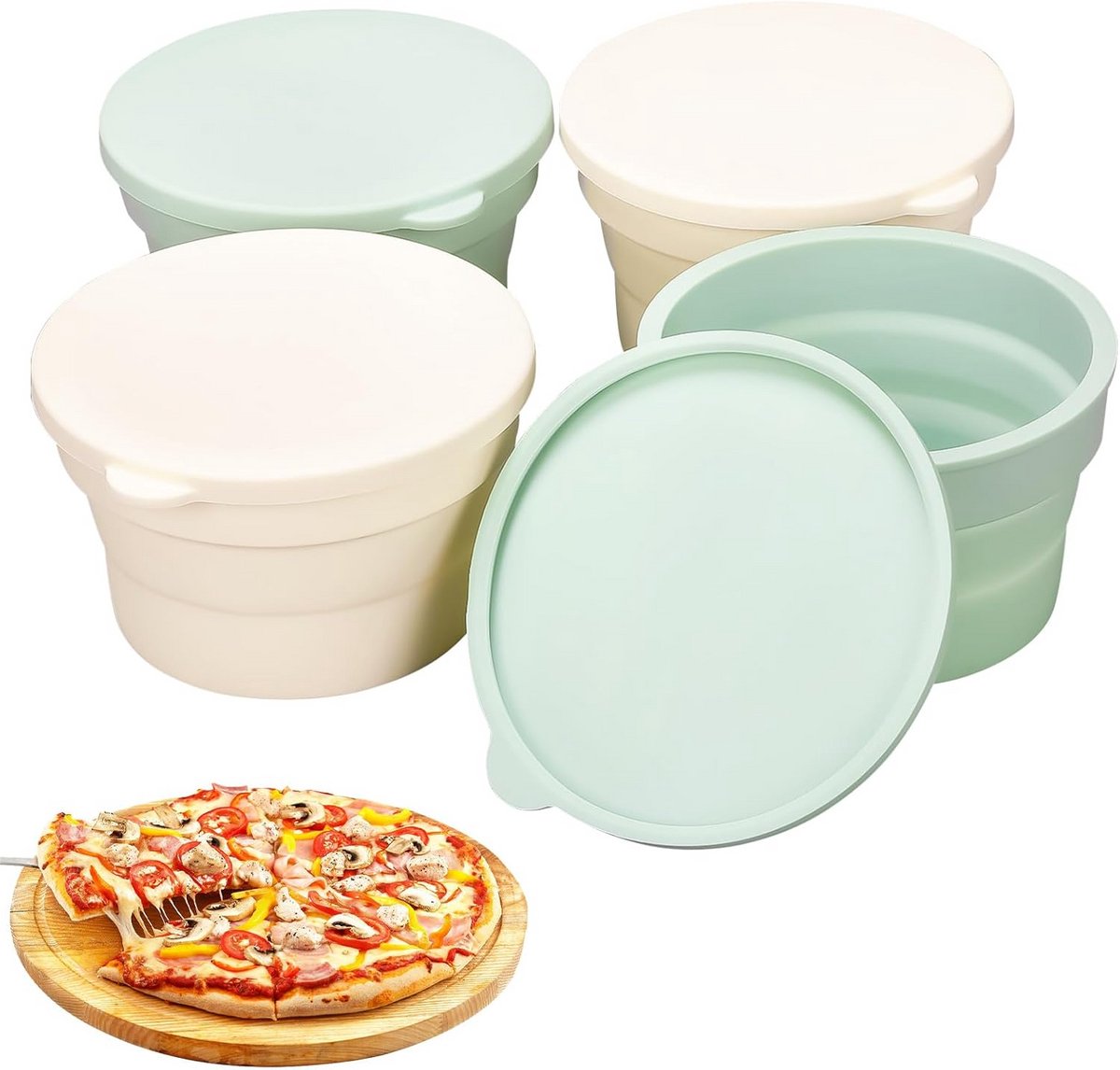 Pizzaballenbox set van 4 - Ruimtebesparende fermentatieboxen voor pizzadeeg