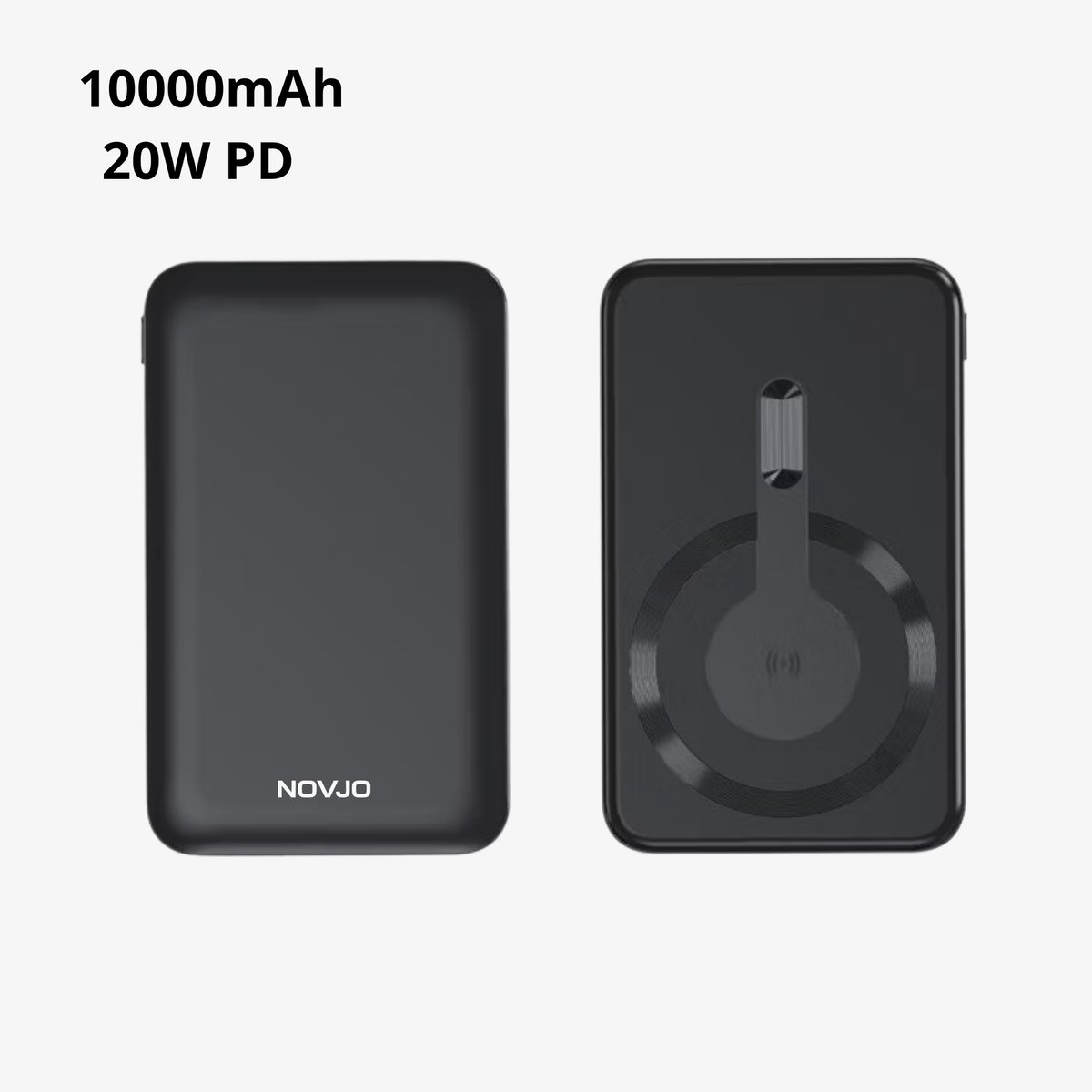 NOVJO® Y354 Powerbank 10000mAh – 20W PD Snellader – 15W Magnetisch Draadloos – Aluminium Behuizing – MagSafe Compatibel – Zwart