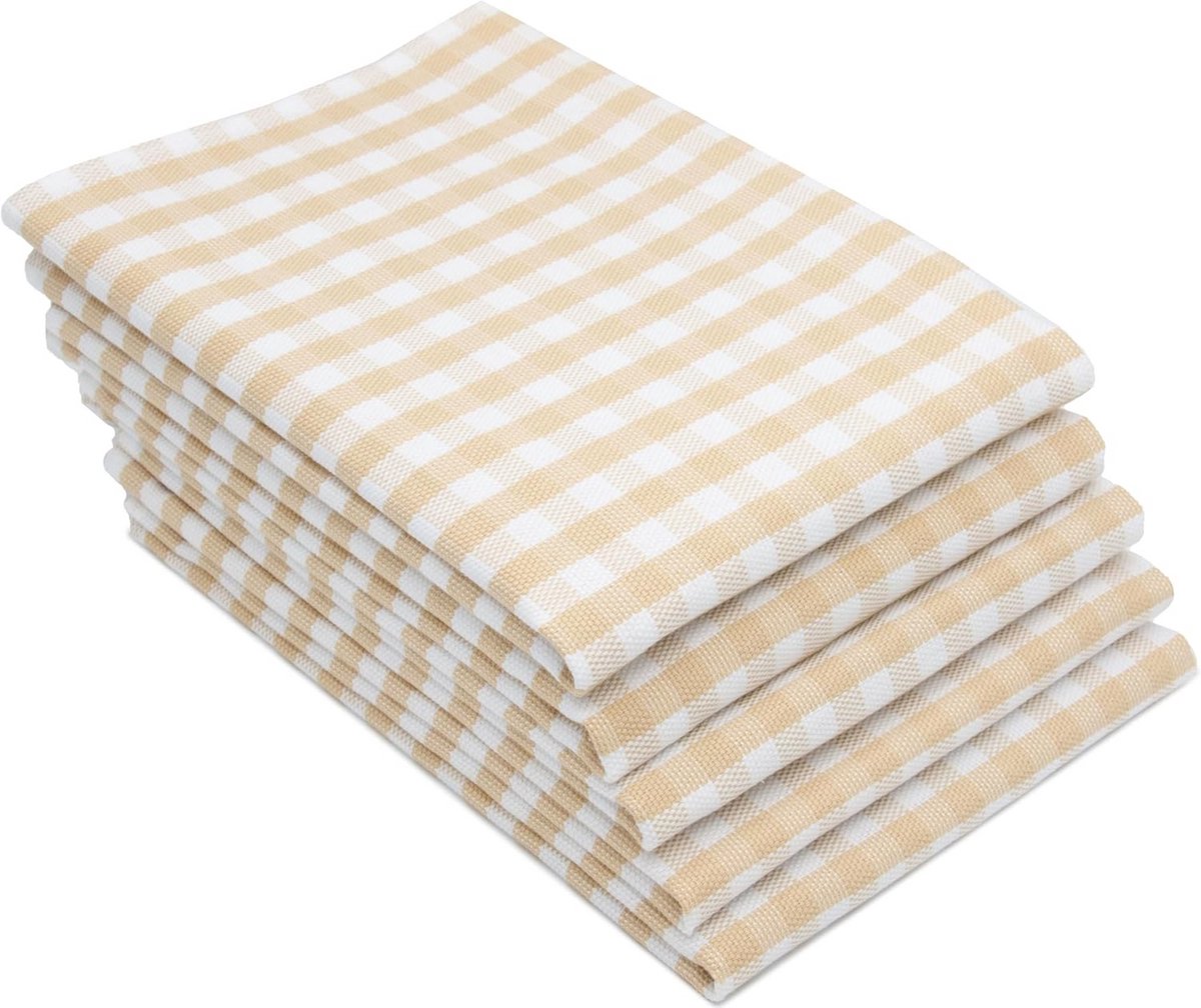 Set van 5 geruiten theedoeken - Beige en wit, 50x70 cm