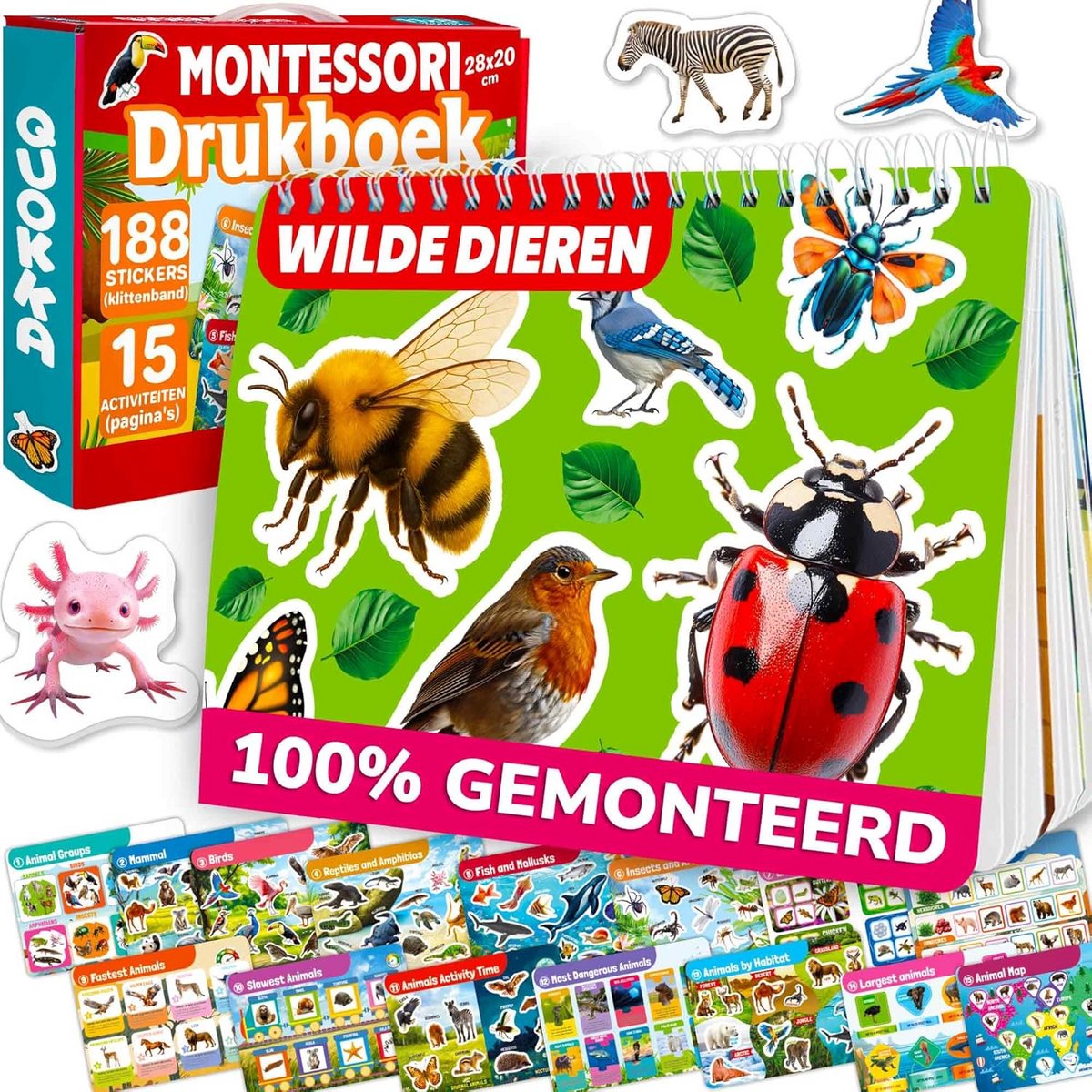 Montessori Speelboek voor 3-4 Jaar - Wilde Dieren met 15 Educatieve Activiteiten - Leeractiviteiten voor Kleuters van 3-5 Jaar