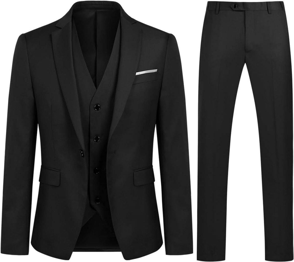 Elegant 3-Delig Herenpak Slim Fit Blazer Broek Vest voor Bruiloft of Zakelijk
