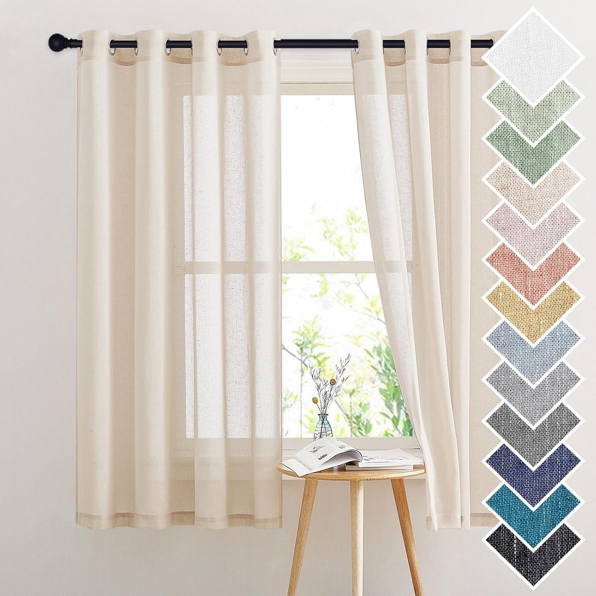 Kant-en-klare Vitragegordijnen voor Woonkamer en Slaapkamer | Transparante Voile Gordijnen 140x160cm Beige