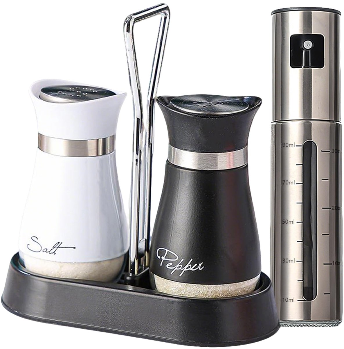 IMPERATORIS® Mini Zoutvaatjes Set – Elegant en Praktisch – Zoutvaatjes van Glas en Roestvrij Staal – Geschikt voor Keuken en Tafel – Set van 2 - 120 ml -Kleine zoutstrooier met roestvrijstalen deksel en houder + 100 ml olieverstuiver