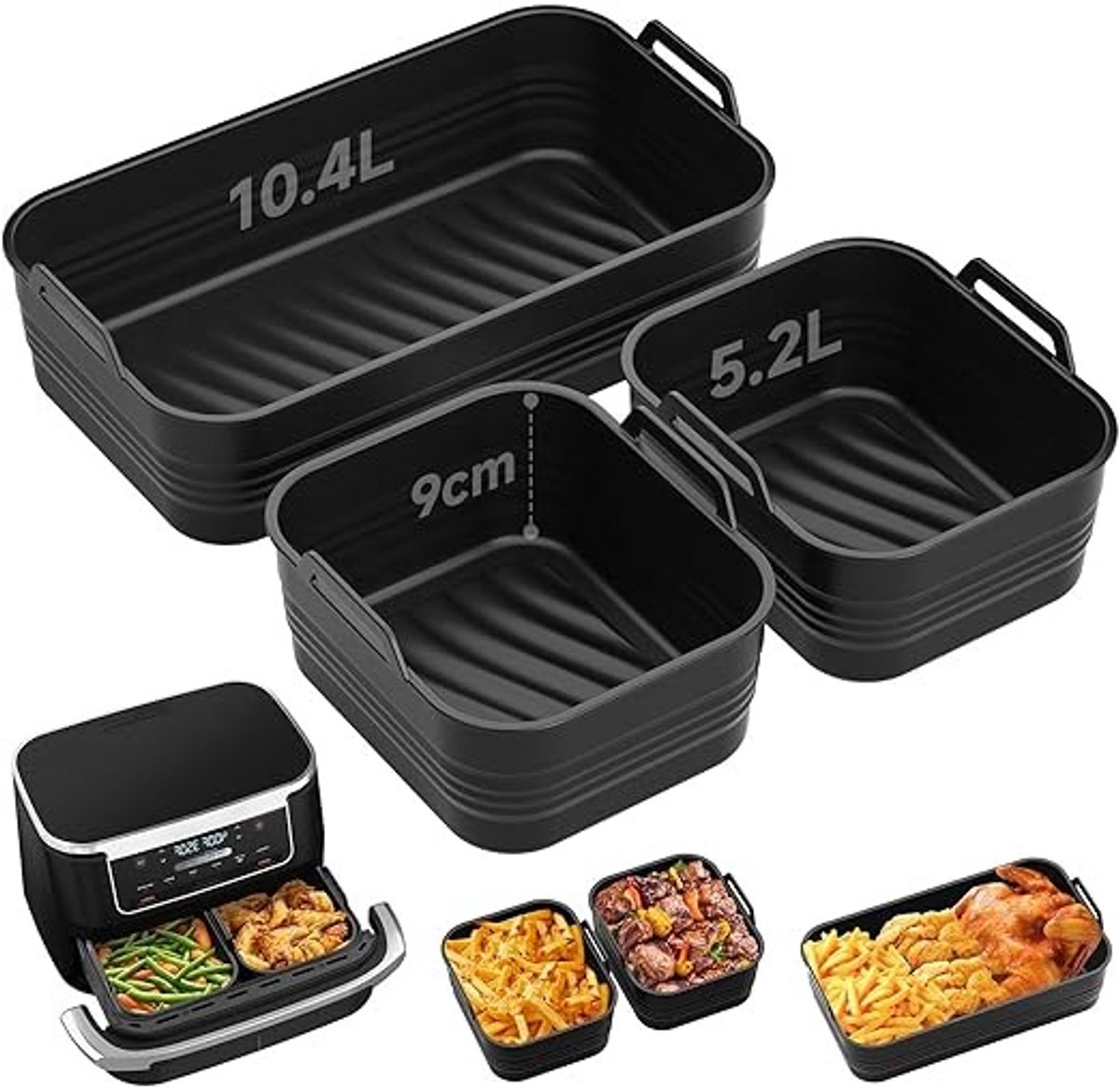 Ronte - 3-delige Siliconen Airfryer Inzet Set voor 10L / 10,4L - Maximaal Koken, Minimaal Schoonmaken