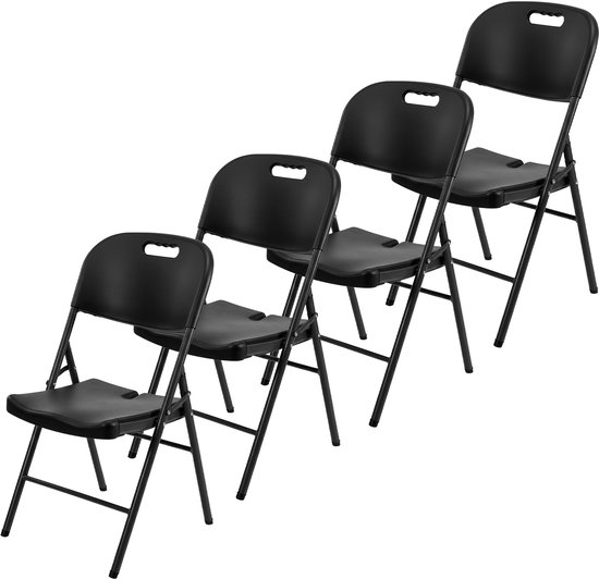 Chaises Pliantes Brixy – Ensemble de 4 - Set de chaises pliantes - Qualité Robuste - Résistant aux intempéries - Chaises Pliables - 47 x 54 x 87 CM – Noir