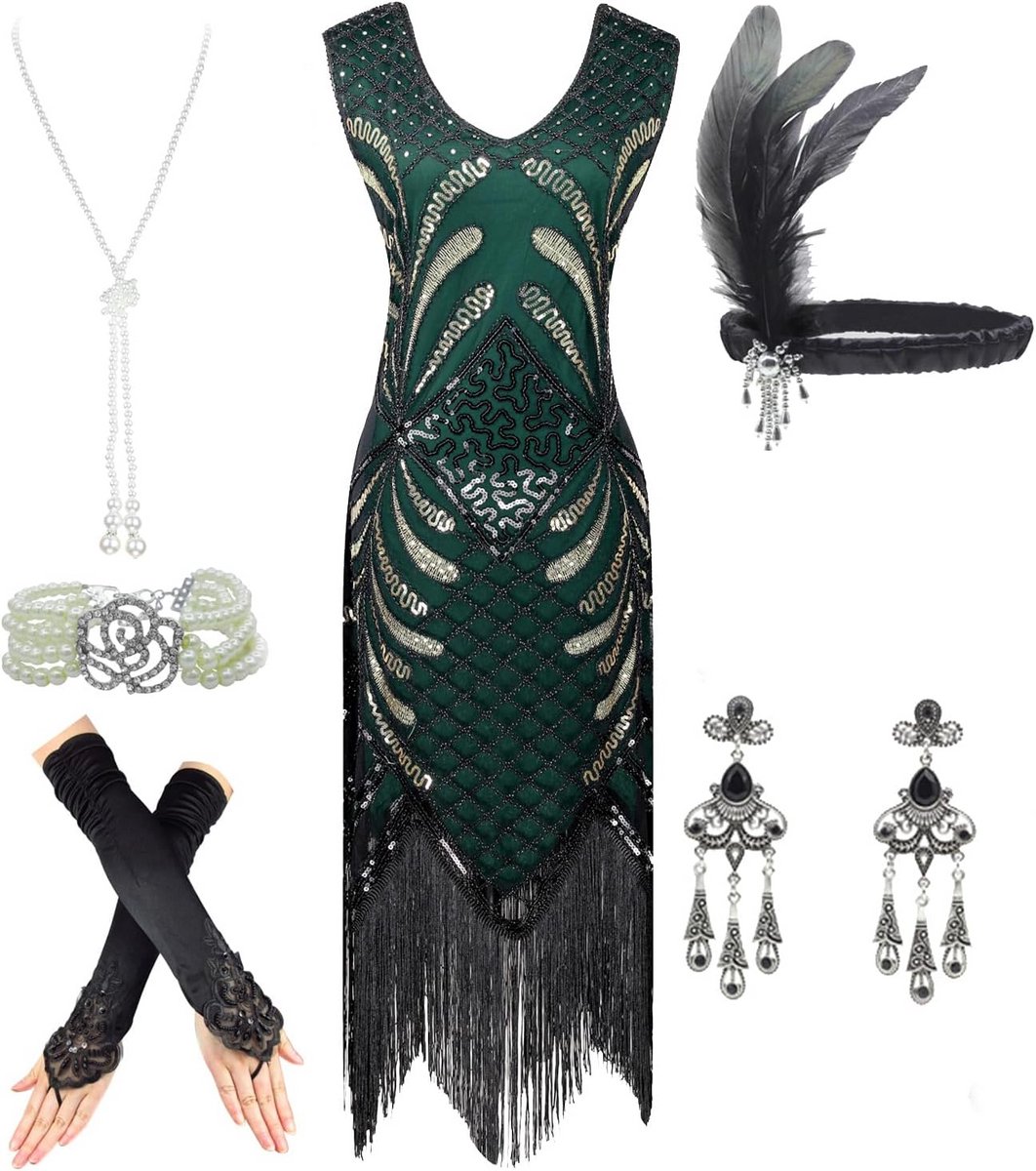 Dames Gatsby Flapper Jurk Jaren 20 Stijl met Accessoires