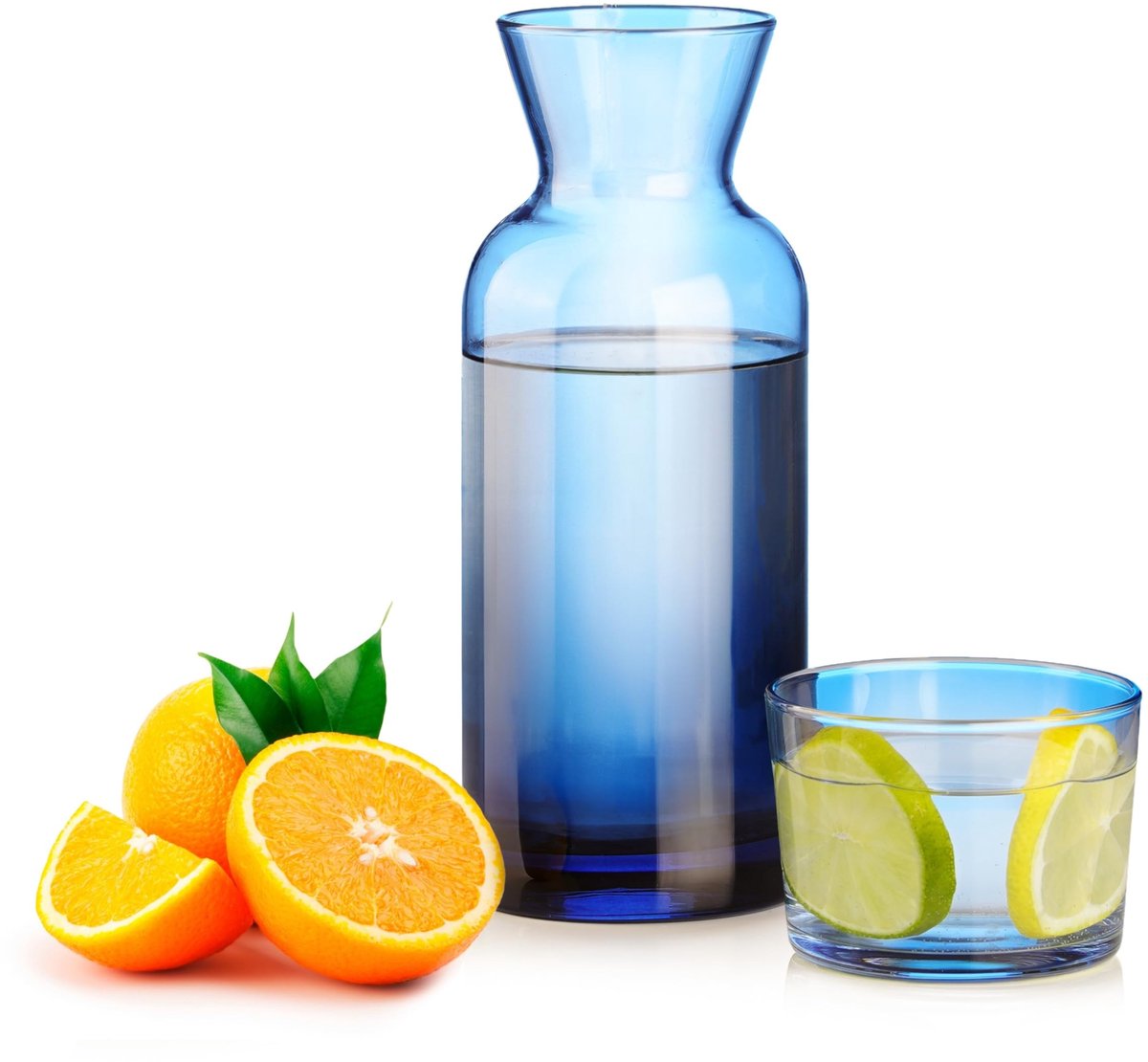 Unyqoos® Stijlvolle blauwe karaf en glas set voor bed of nachtkastje