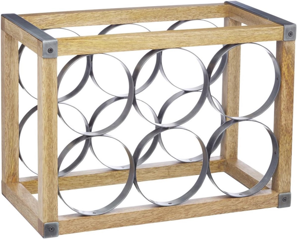 Industriële Wijnrek voor 6 Flessen - Stijlvol en Ruimtebesparend Houten en Metalen Flessenrek