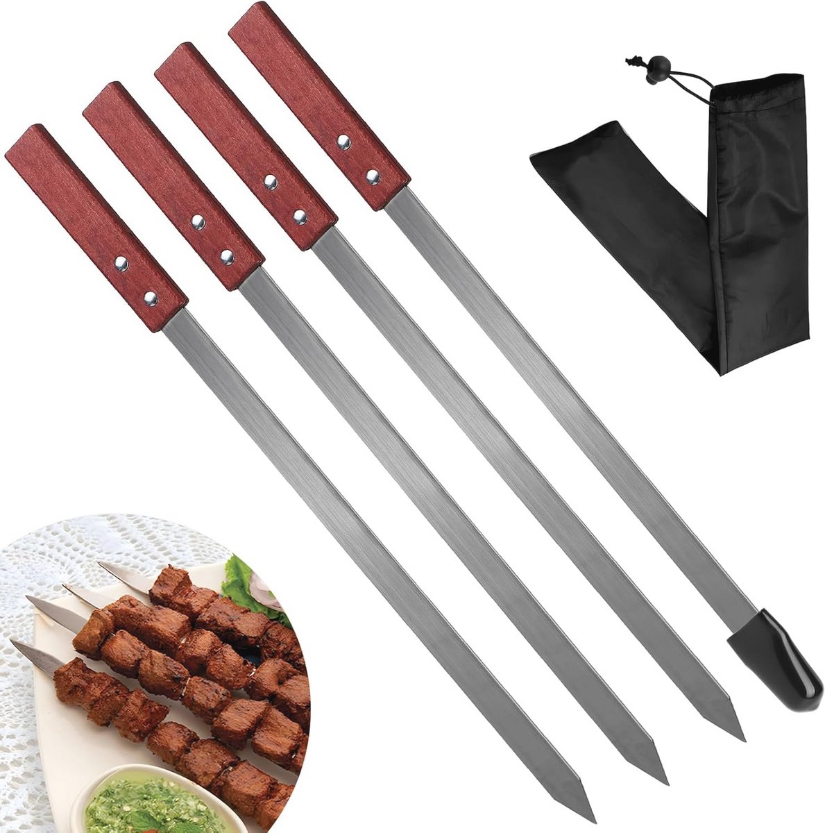 Extra lange grillspiesen van roestvrij staal - 4 stuks voor barbecue en kamperen