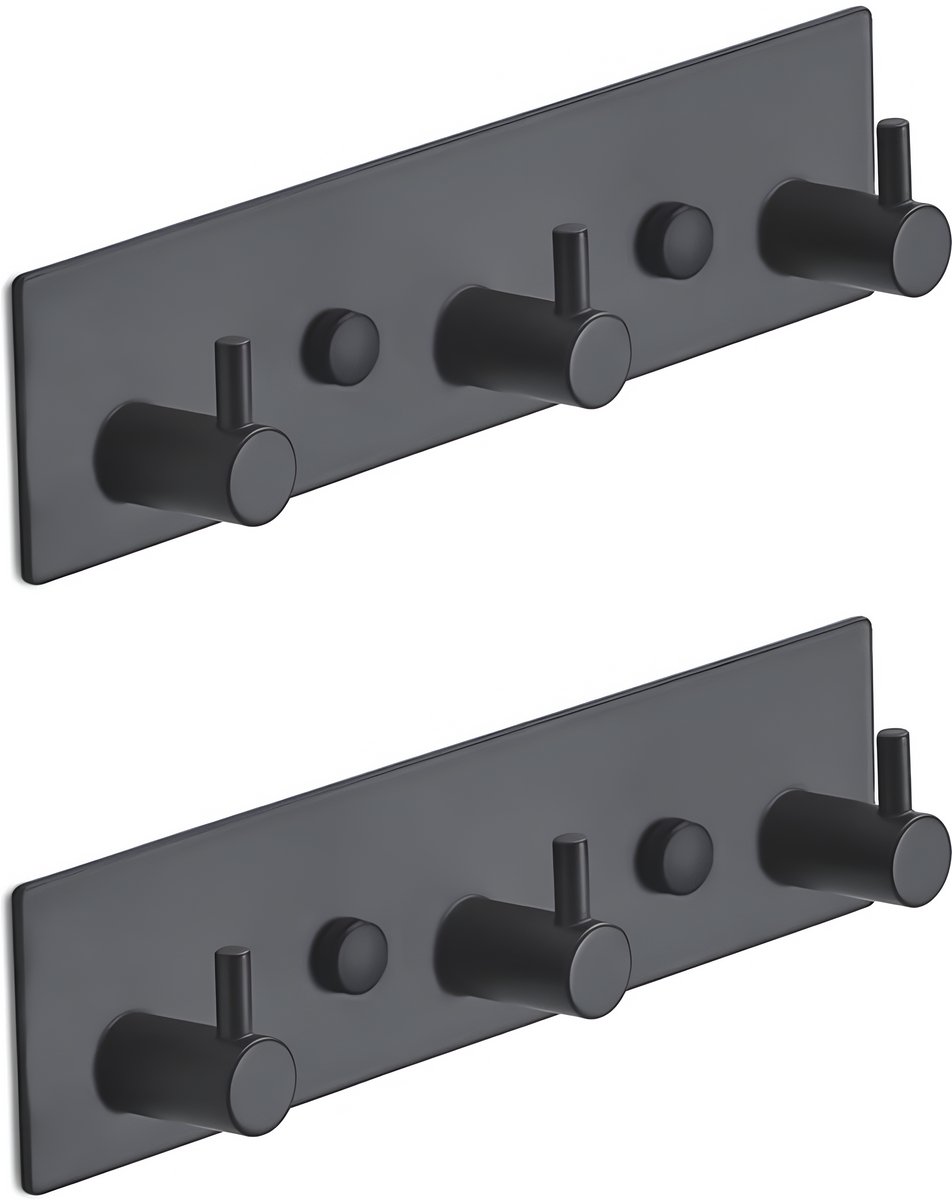 Brute Strength - RVS Kapstok 3 - haaks (set van 2 stuks) - Schroeven - Mat Zwart - Wandkapstok – haakjes - Muurkapstok - Handdoekrek