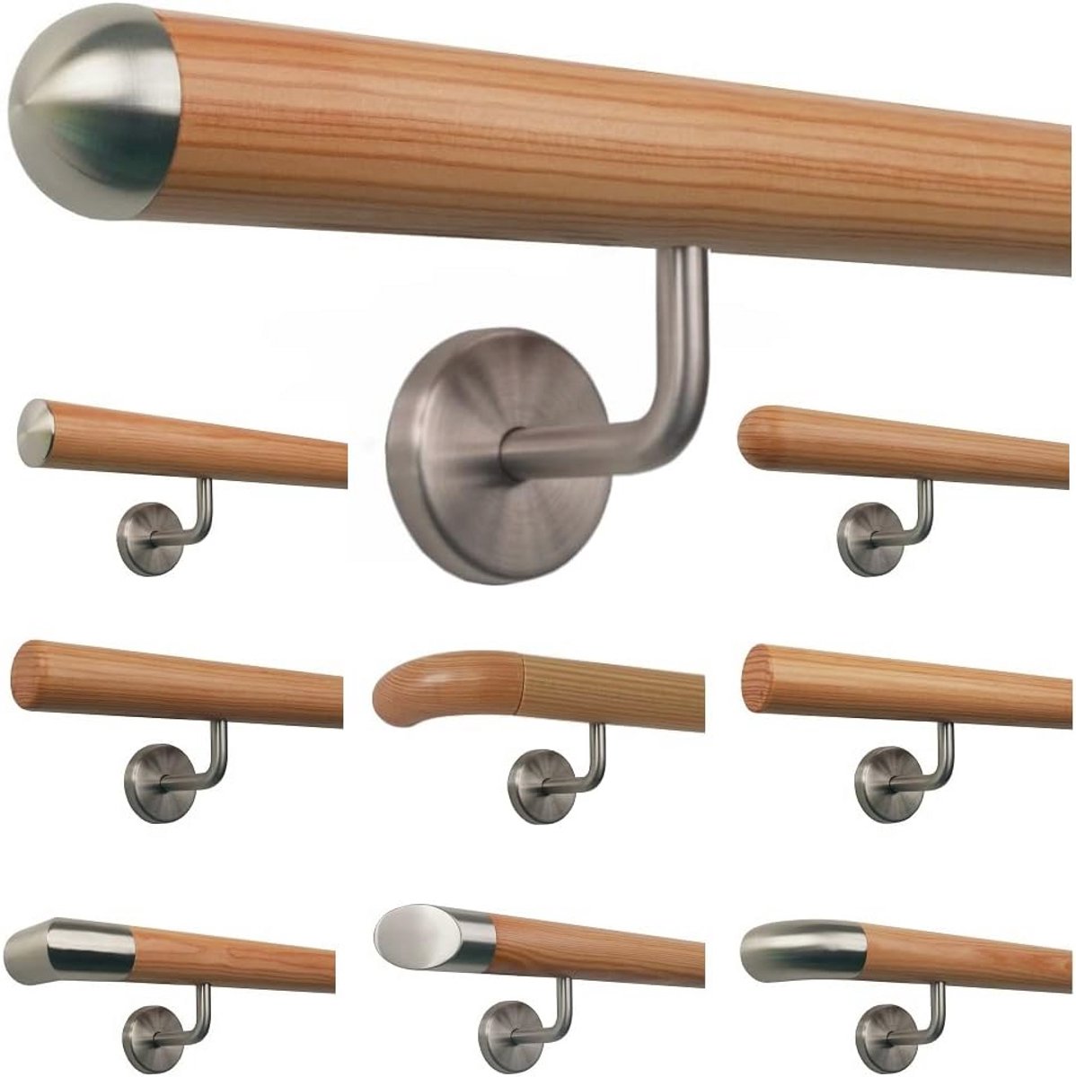 Schuine Roestvrijstalen Trapleuning met Larikshout Handvat – Lengte 30-500 cm