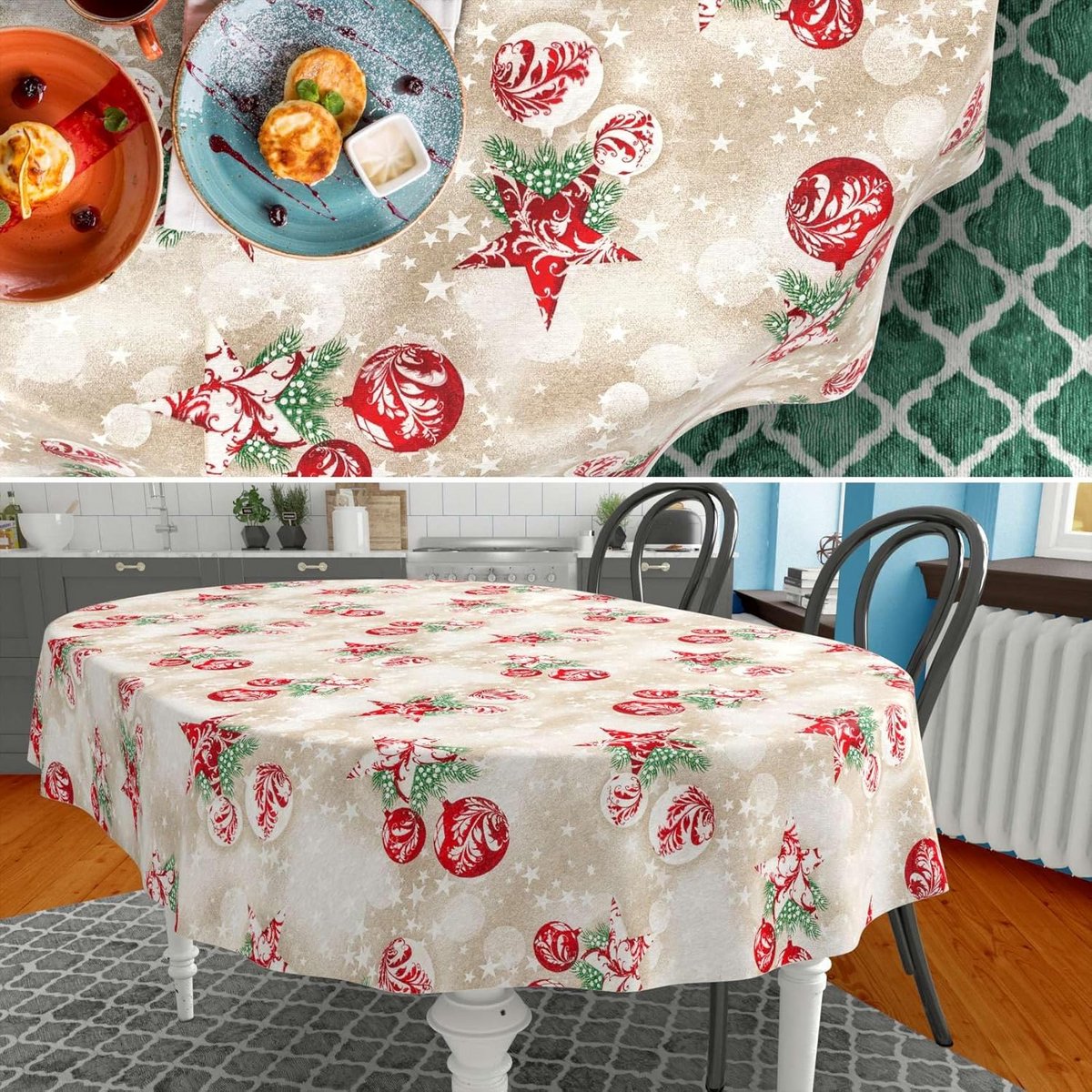 Waterafstotend Stoffen Tafelkleed Ovaal Kerstrood Katoen Polyester