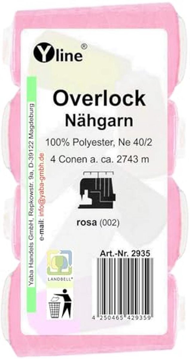 Overlock naaidraad - 4 stuks, roze, 2745 m, 100% polyester, naaigaren voor naaimachine