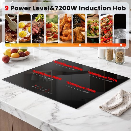 Inbouw Inductiekookplaat 60 cm - 4 Zones - 7200W - Touch Control