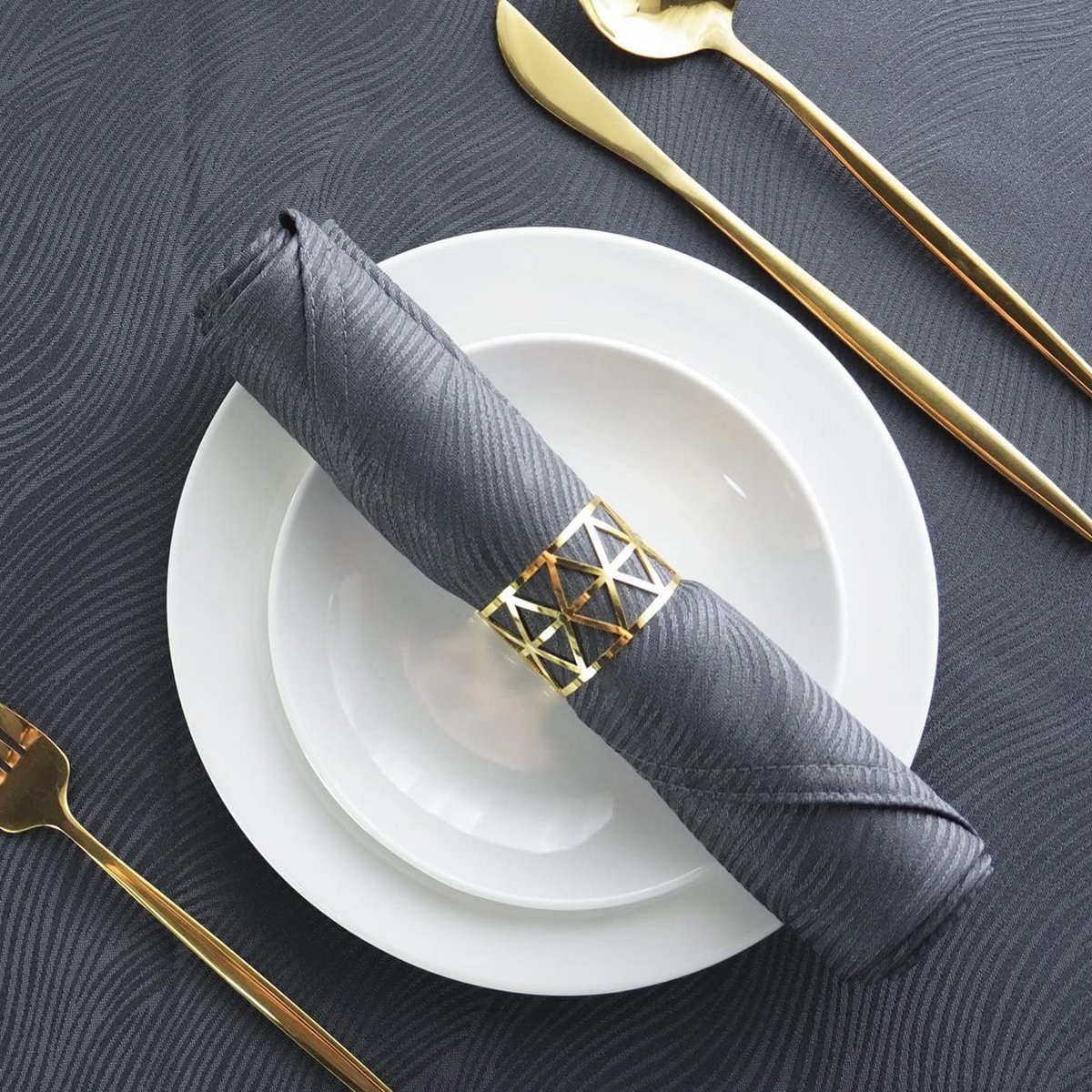Decoratieve wasbare jacquard servetten 48x48cm, set van 4, donkergrijs