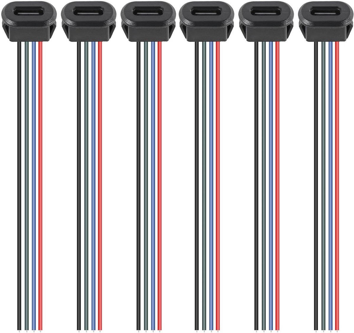 6 Stuks USB C-Aansluiting 5V 3A 4-polig Met Klikgroef, 150mm Kabel, 24 AWG, PD-Functie